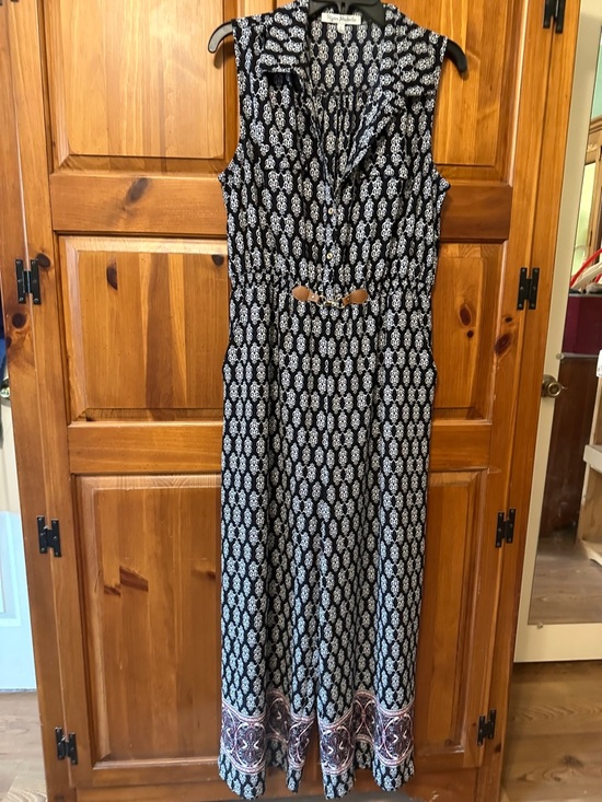 Ryan Michelle Pants - Ryan Mitchell Sleeveless Printed Jumpsuit with 2 side pockets